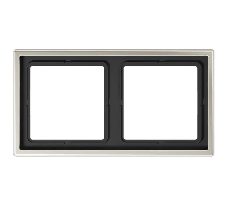 Interrupteur|Prise*Jung Cadre, LS 990, Double horizontal ou vertical, Métal Inox, Interrupteur et Prise, L15,2cm, H8,1cm -