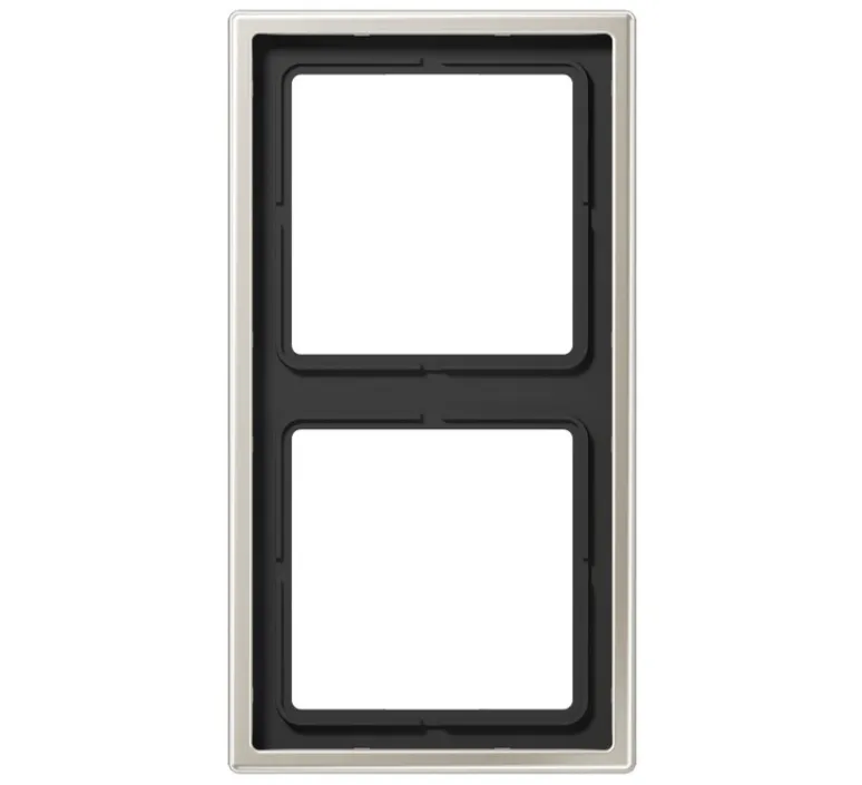 Interrupteur|Prise*Jung Cadre, LS 990, Double horizontal ou vertical, Métal Inox, Interrupteur et Prise, L15,2cm, H8,1cm -