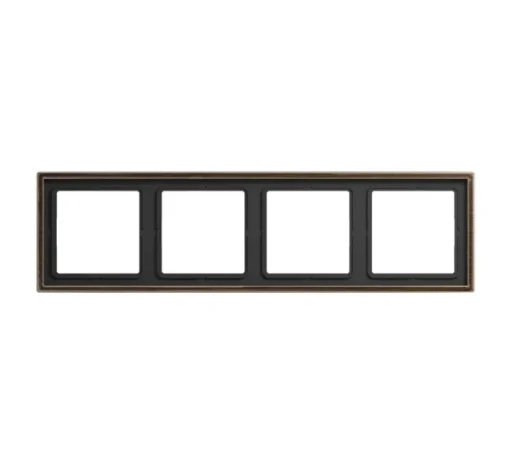 Cadre, LS 990, Quadruple horizontal ou vertical, Laiton ancien, Interrupteur et Prise, L29,4cm, H8,1cm - Jung