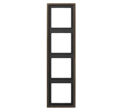 Cadre, LS 990, Quadruple horizontal ou vertical, Laiton ancien, Interrupteur et Prise, L29,4cm, H8,1cm - Jung