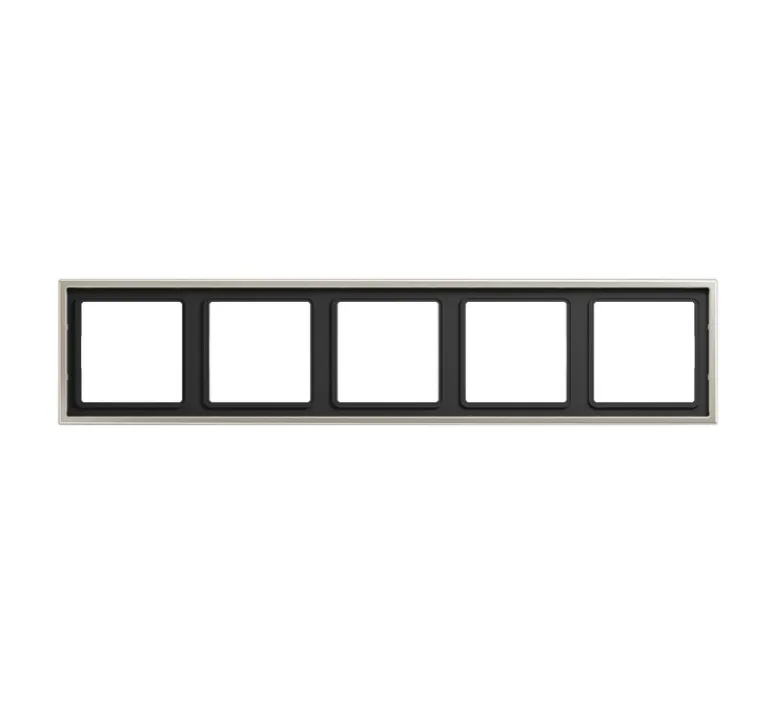 Prise*Jung Cadre, LS 990, Quintuple horizontal ou vertical, Métal Inox, Interrupteur et Prise, L36,5cm, H8,1cm -