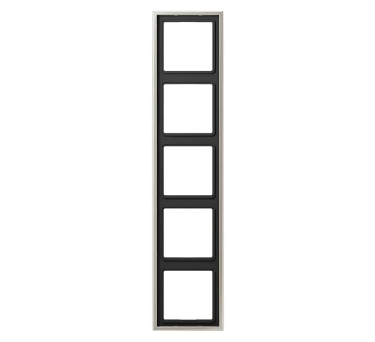 Prise*Jung Cadre, LS 990, Quintuple horizontal ou vertical, Métal Inox, Interrupteur et Prise, L36,5cm, H8,1cm -