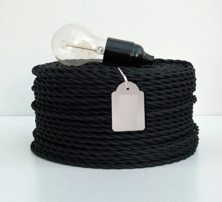Rosace & Câble*Zangra Câble électrique, textile tressé, avec terre , 1m - noir