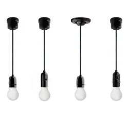 Rosace & Câble*Zangra Câble rond en coton tressé, trois fils conducteurs 0,75mm², , Ø0,5cm, H1m - noir