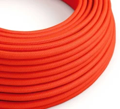 Câble rond, série textile brillant, RF15, deux fils conducteurs, orange fluo brillant, Ø0,62cm, L1m - Creative Cables