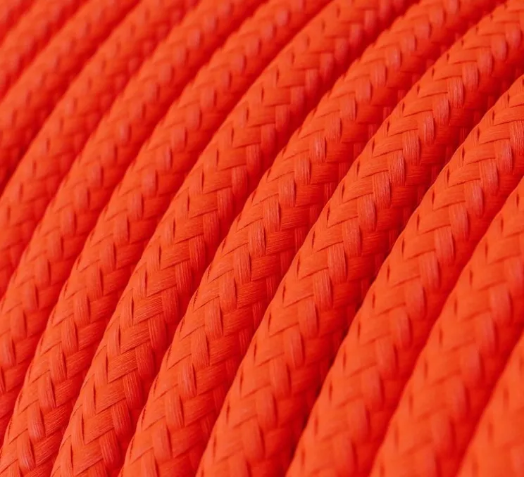 Câble rond, série textile brillant, RF15, deux fils conducteurs, orange fluo brillant, Ø0,62cm, L1m - Creative Cables