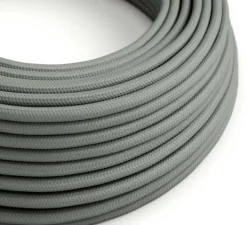 Rosace & Câble*Creative Cables Câble rond, série textile brillant, RM03, deux fils conducteurs, , Ø0,62cm, L1m - gris fumé brillant