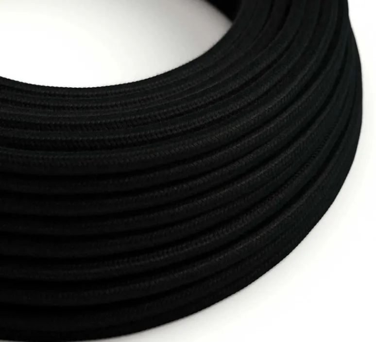 Rosace & Câble*Creative Cables Câble textile rond, série coton, RC04, deux fils conducteurs, , Ø0,62cm, L10m - noir charbon