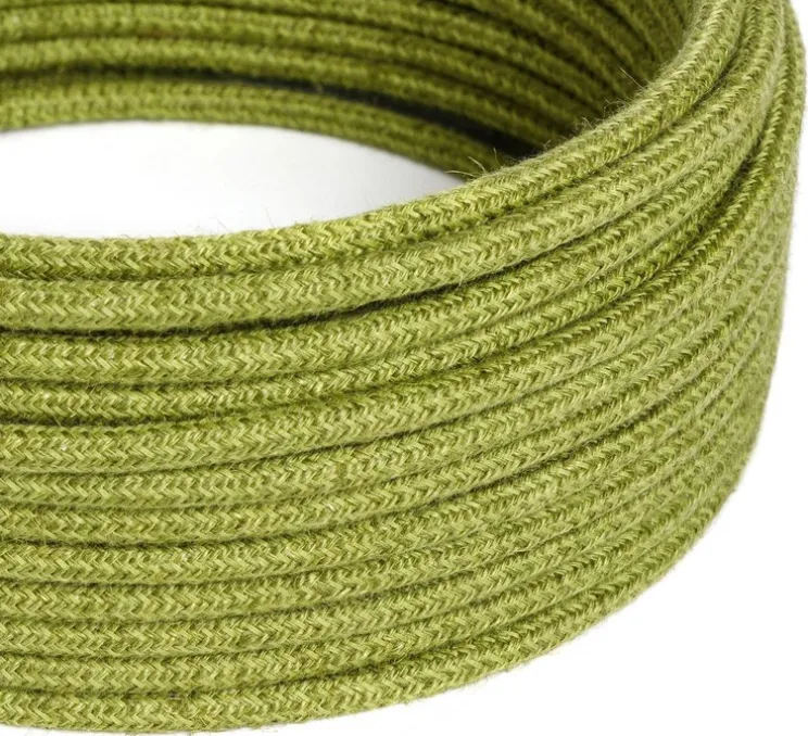 Câble textile rond, série jute, RN23, deux fils conducteurs, vert foin, Ø0,62cm, L1m - Creative Cables