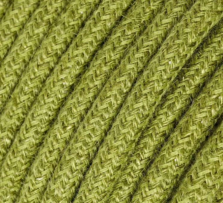 Câble textile rond, série jute, RN23, deux fils conducteurs, vert foin, Ø0,62cm, L1m - Creative Cables