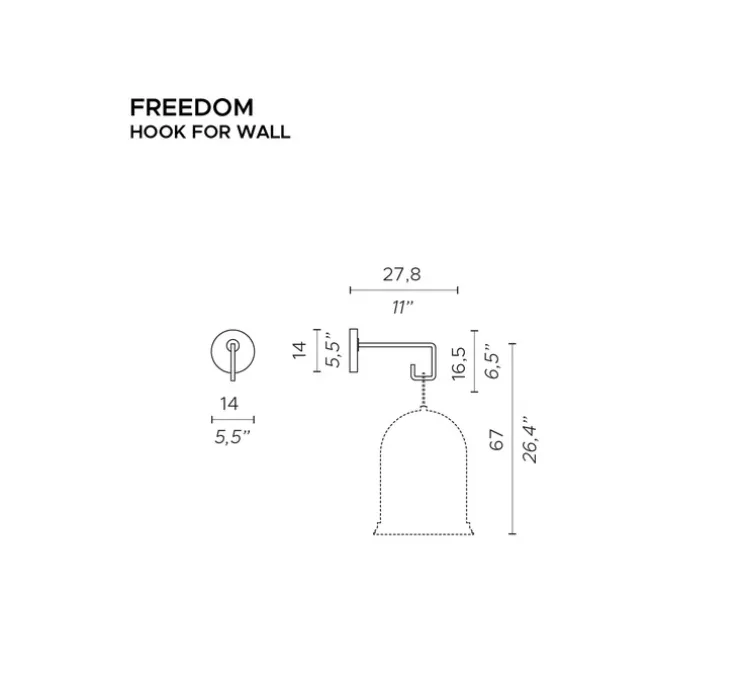 Crochet mural, pour lampe Freedom, noir, IP65, P27,5cm, H16,5cm - Contardi