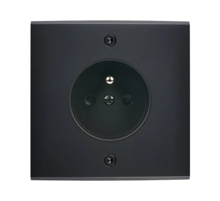 Prise*Modelec Façade à vis, Confidence, Simple, Noir, Prise-2P+T x1, L8cm, H8cm -