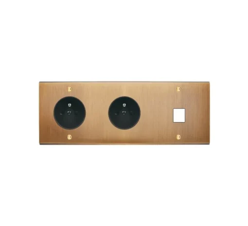 Façade à vis, Confidence, Triple horizontal, Vieux bronze, Prise-PC x2 et RJ45 x1, L22,2cm, H8cm - Modelec