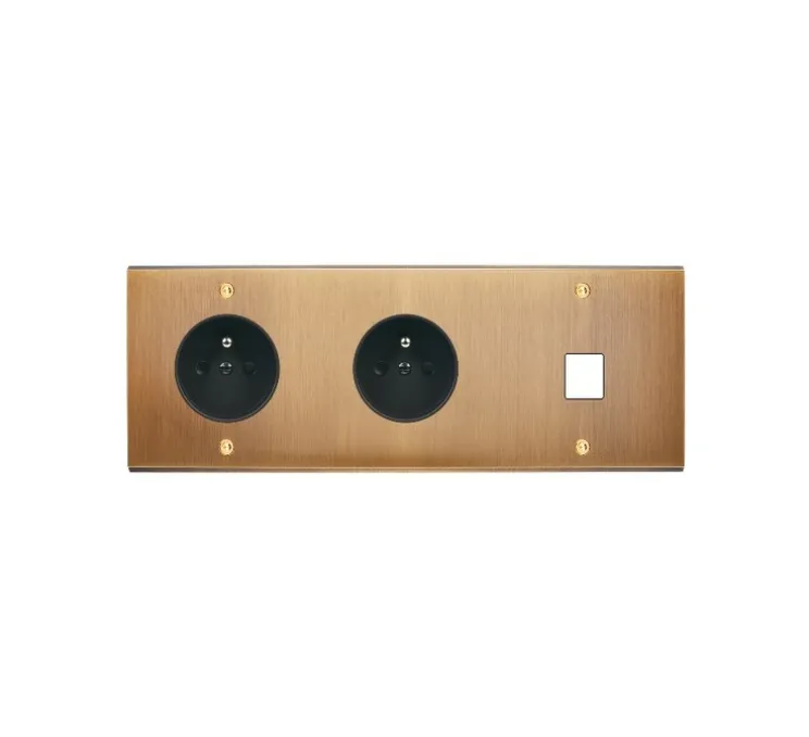 Façade à vis, Confidence, Triple horizontal, Vieux bronze, Prise-PC x2 et RJ45 x1, L22,2cm, H8cm - Modelec