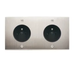 Prise*Modelec Façade, Confidence, Double horizontal, Nickel satiné, Prise-2P+T x2, À vis, L15,1cm, H8cm -