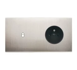 Façade, Confidence, Double horizontal, Nickel satiné, Interrupteur x1, Prise-2P+T x1, L15,1cm, H8cm - Modelec