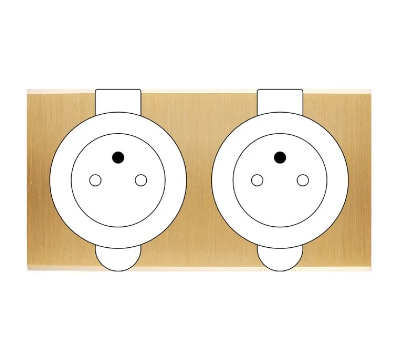 Prise*Modelec Façade, Confidence, Double horizontal, Laiton brossé, Prise de sol 2P+T x2, L15,1cm, H8cm -