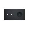 Interrupteur|Prise*Modelec Façade, Confidence, Double horizontal, Noir, Interrupteur x2 et Prise-PC x1, L15cm, H8cm -