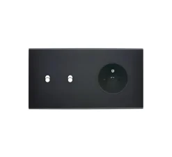 Interrupteur|Prise*Modelec Façade, Confidence, Double horizontal, Noir, Interrupteur x2 et Prise-PC x1, L15cm, H8cm -