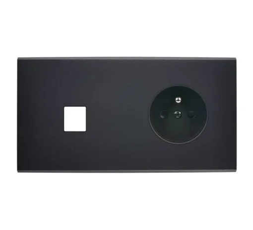 Façade, Confidence, Double horizontal, Noir mat, Prise-2P+T x1, Prise-HDMI x1, L15,1cm, H8cm - Modelec