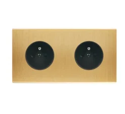 Prise*Modelec Façade, Confidence, Double horizontal, Laiton brossé, Prise-PC x2, L15,1cm, H8cm -