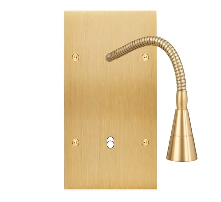 Interrupteur*Modelec Façade, Confidence, Double vertical, Laiton brossé, Liseuse x1, Interrupteur x1, L8cm, H15,1cm -