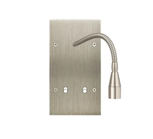 Façade, Confidence, Double vertical, Acier brossé, Liseuse fine flexible 20cm x1, Interrupteur x2, À vis, L8cm, H8cm - Modelec