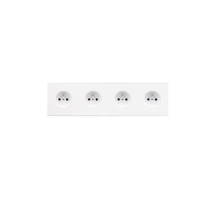 Façade, Confidence, Quadruple horizontal, Blanc mat, Prise-2P+T x4, L29,3cm, H8cm - Modelec