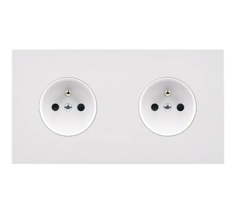 Prise*Modelec Façade, Désir, Double horizontal, Blanc mat, Prise-PC x2, L15,1cm, H8cm -