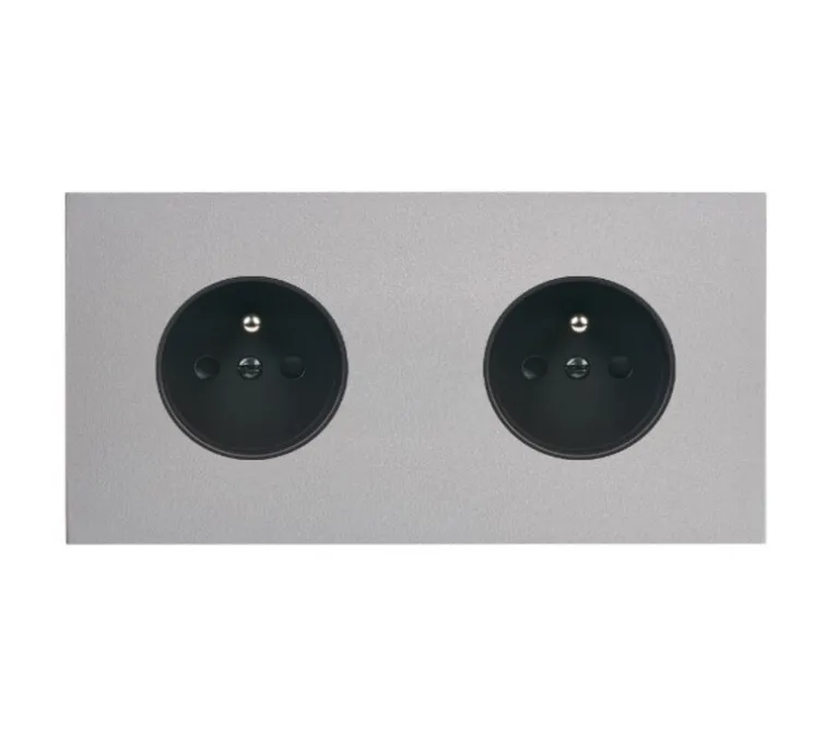 Façade, Désir, Double horizontal, Aluminium mat, Prise-2P+T x2, L15,1cm, H8cm - Modelec