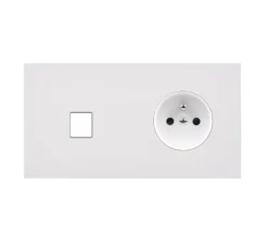 Prise*Modelec Façade, Désir, Double horizontal, Blanc mat, Prise-RJ45 x1 et Prise-PC x1, L15,1cm, H8cm -