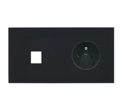 Prise*Modelec Façade, Désir, Double horizontal, Noir mat, Prise-2P+T x1, Prise-HDMI x1, L15,1cm, H8cm -