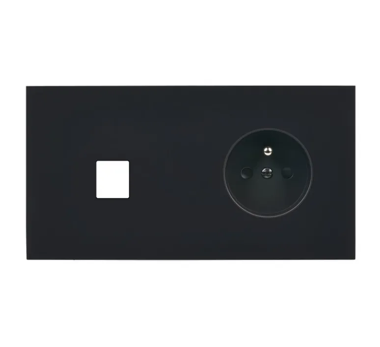 Prise*Modelec Façade, Désir, Double horizontal, Noir mat, Prise-2P+T x1, Prise-HDMI x1, L15,1cm, H8cm -