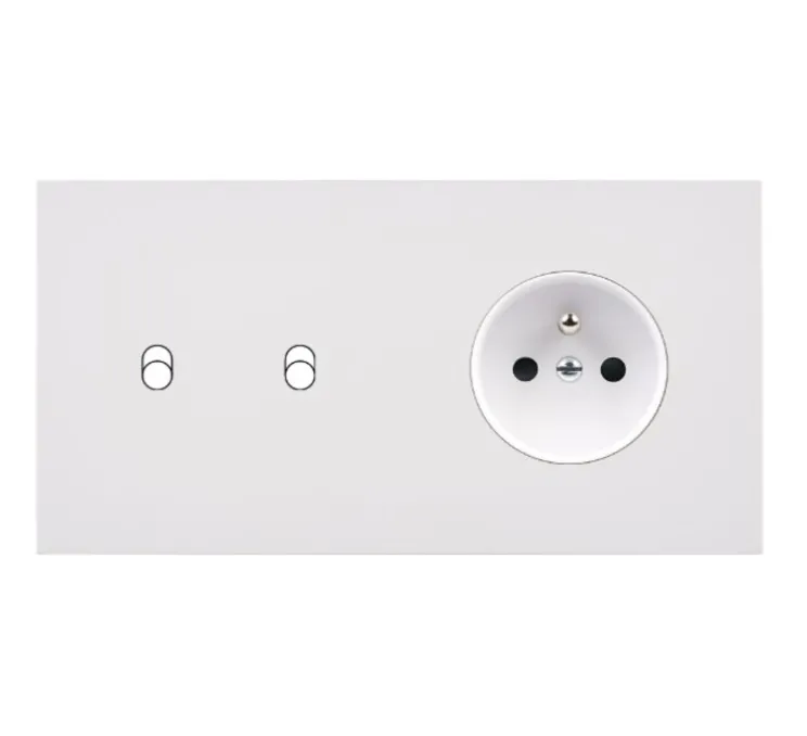 Façade, Désir, Double horizontal, Blanc mat, Interrupteur x2, Prise-2P+T x1,L15,1cm, H8cm - Modelec