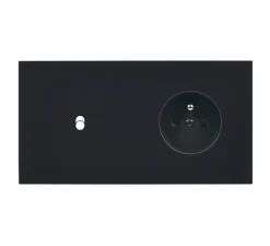 Interrupteur*Modelec Façade, Désir, Double horizontal, Noir mat, Interrupteur x1, Prise-2P+T x1, L15,1cm, H8cm -