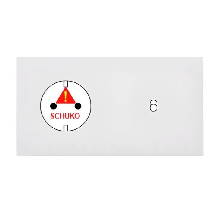 Façade, Désir, Double horizontal, Blanc mat, Prise-Schuko x1, Va-et-vient ou poussoir x1, L15,1cm, H8cm - Modelec