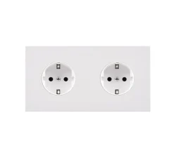 Façade, Désir, Double horizontal, Blanc mat, Prise-Schuko x2, L15,1cm, H8cm - Modelec