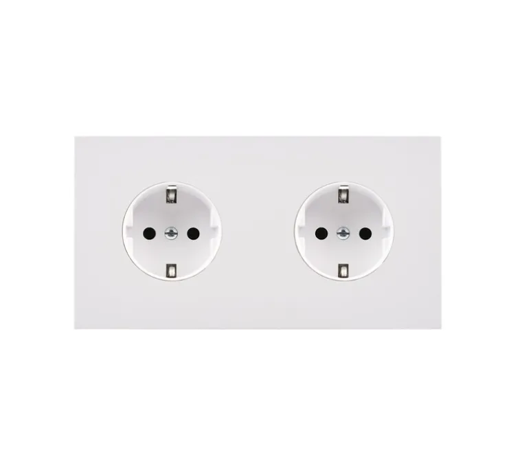 Façade, Désir, Double horizontal, Blanc mat, Prise-Schuko x2, L15,1cm, H8cm - Modelec