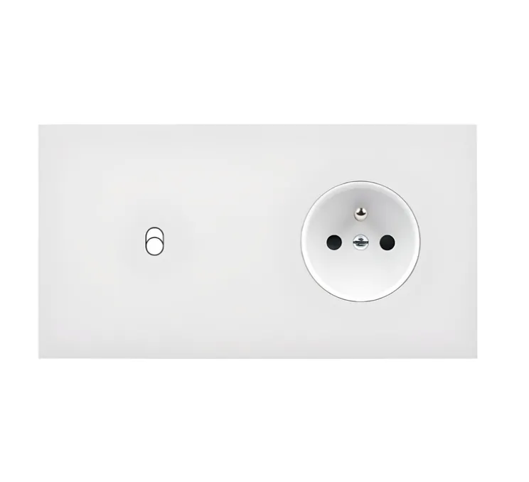 Façade, Désir, Double horizontal, Blanc mat, Interrupteur x1, Prise-2P+T x1, L15,1cm, H8cm - Modelec