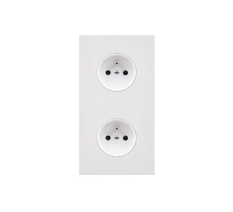 Prise*Modelec Façade, Désir, Double vertical, Blanc mat, Prise-PC x2, L8cm, H15,1cm -