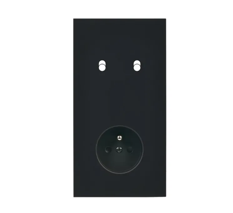 Façade, Désir, Double vertical, Noir mat, Interrupteur x2, Prise-2P+T x1, L8cm, H15,1cm - Modelec