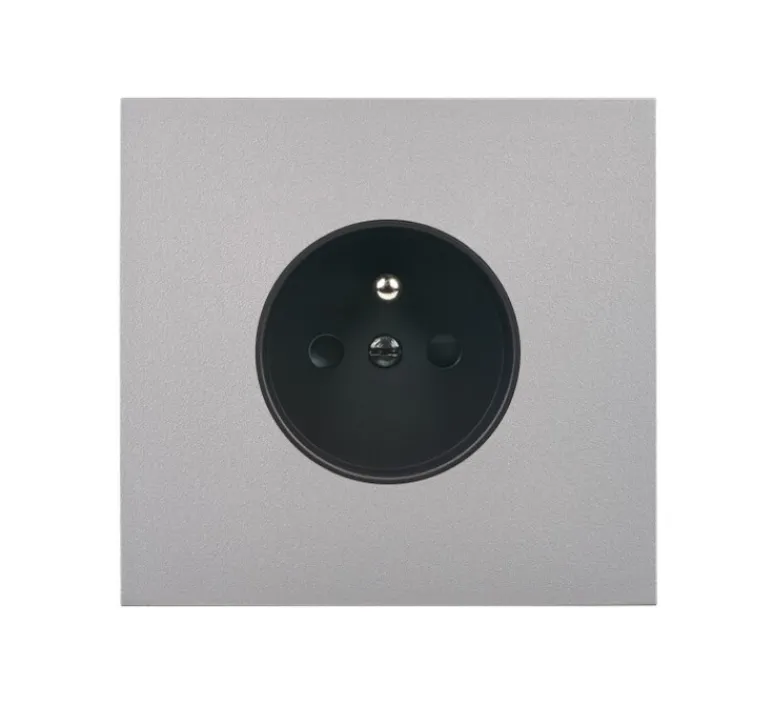 Prise*Modelec Façade, Désir, Simple, Aluminium mat, Prise-2P+T x1, L8cm, H8cm -