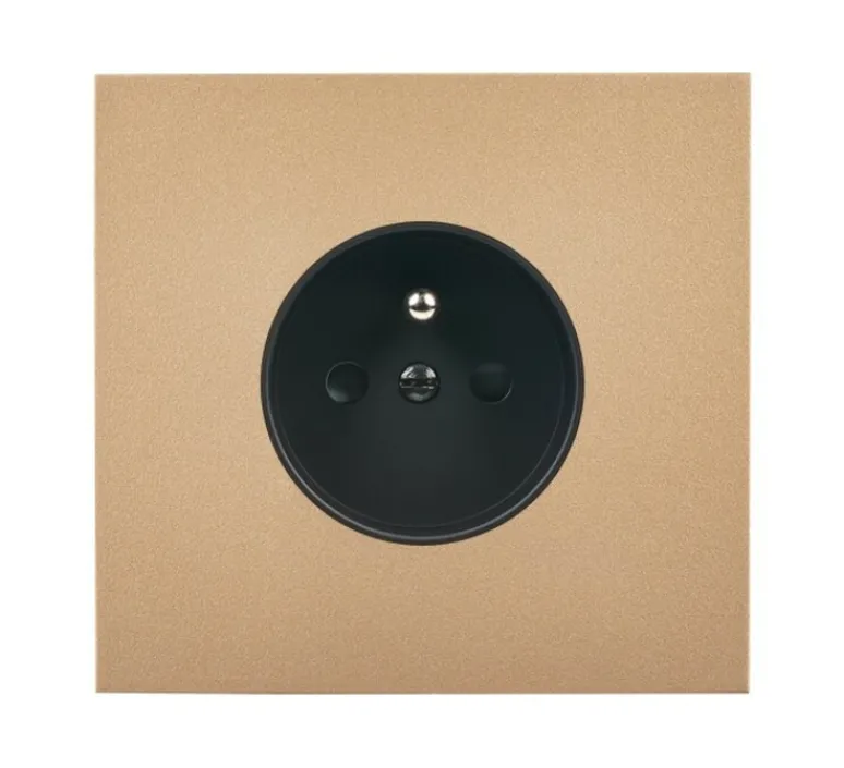 Prise*Modelec Façade, Désir, Simple, Doré mat, Prise-2P+T x1, L8cm, H8cm -