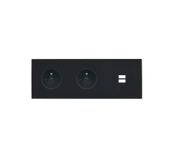 Prise*Modelec Façade, Désir, Triple horizontal, Noir mat, Prise-2P+T x2, Prise-USB A/C x1, L22,2cm, H8cm -