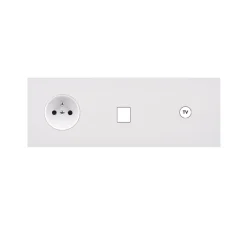 Prise*Modelec Façade, Désir, Triple horizontal, Blanc mat, Prise-2P+T x1, Prise-RJ45 x1, Prise-TV x1, L22,2cm, H8cm -