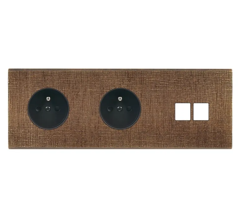 Prise*Modelec Façade, Fascination, Double horizontal, Coslan, Prise-2P+T x2, Prise-RJ45 x2, L22,2cm, H8cm -