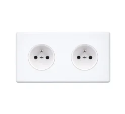 Façade, Hitera, Double horizontal, Blanc soft touch, Prise-2P+T x2, L15,1cm, H8,5cm - Modelec