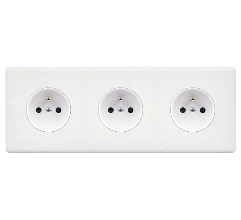 Prise*Modelec Façade, Hitera, Triple horizontal, Blanc terrazzo, Prise-2P+T x3, L22,7cm, H8,5cm -