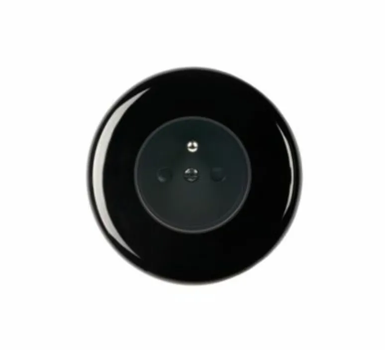 Prise*Modelec Façade, Iris, Rond, Porcelaine noir, Prise-PC x1, L8,4cm, H8,4cm -