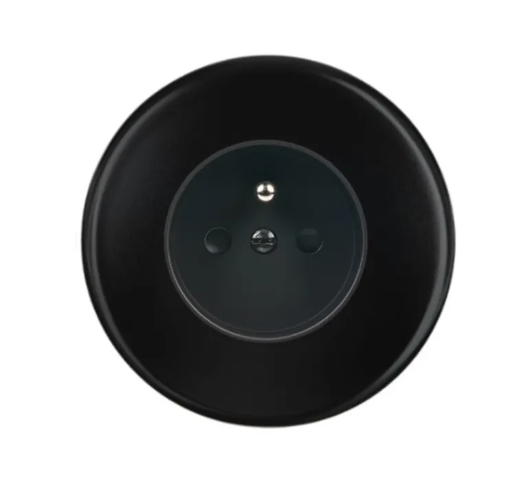 Prise*Modelec Façade, Iris, Simple, Noir satin, Prise-2P+T x1, L8cm, H8cm -